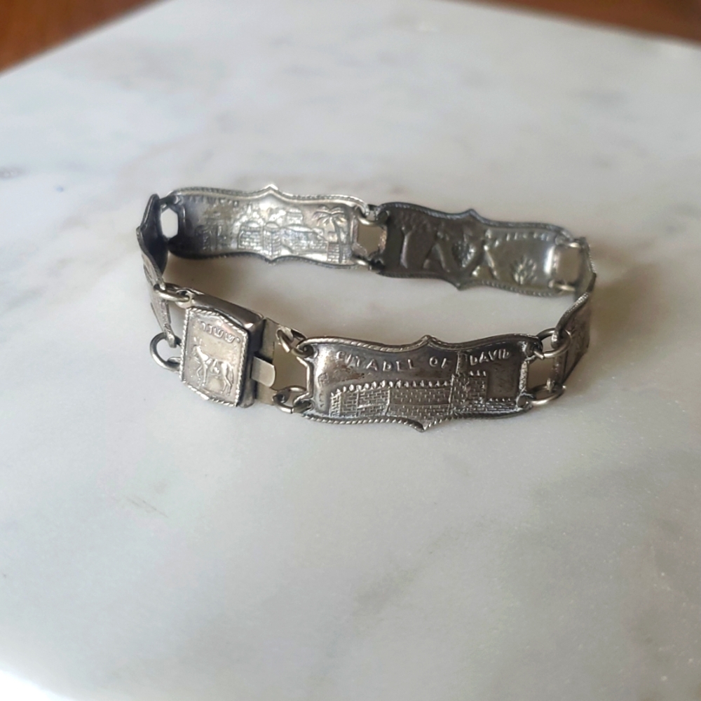 1930s Bracelet View From Jerusalem Work Lovely Rare Israel Silver Vintage